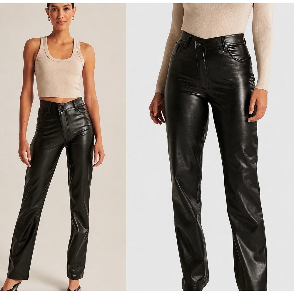 Abercrombie & Fitch Curve Love 90s Straight Ultra High Rise Vegan Leather Pant 4